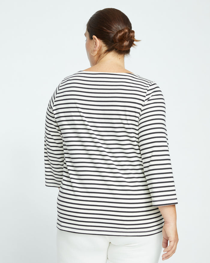 Belle Breton Stripe Jersey Tee - Ecru/Black Stripe | Plus Size & Straight Size Women's Fashion | Universal Standard