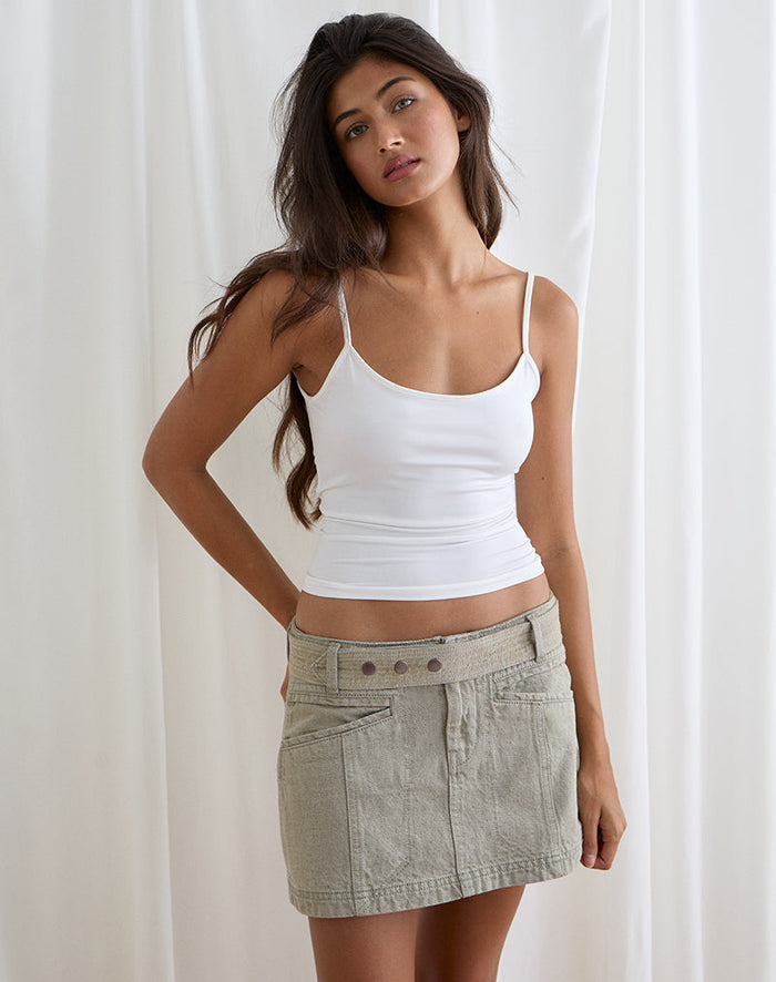 Image of Belted Mini Skirt in Oat