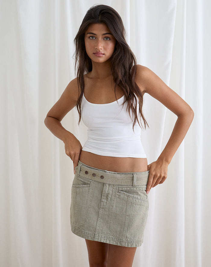 Image of Belted Mini Skirt in Oat