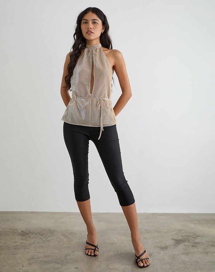 Image of Benicia High Neck Keyhole Top in Gold
