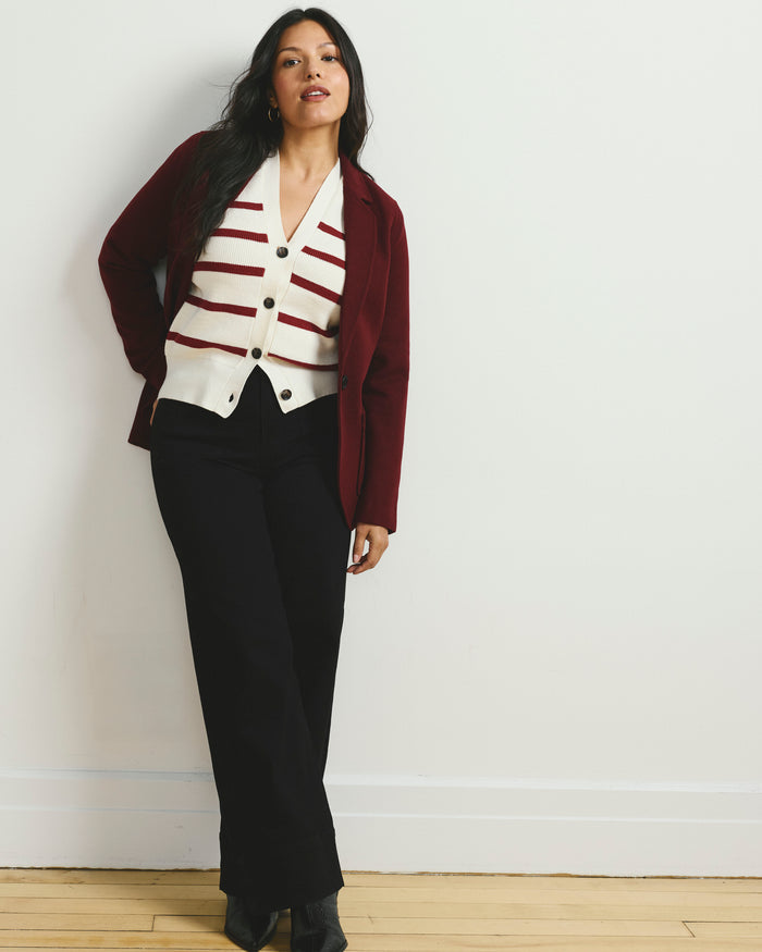 Better-Than-Wool Cardigan - Cream/Red Stripe | Plus Size & Straight Size Women's Fashion | Universal Standard