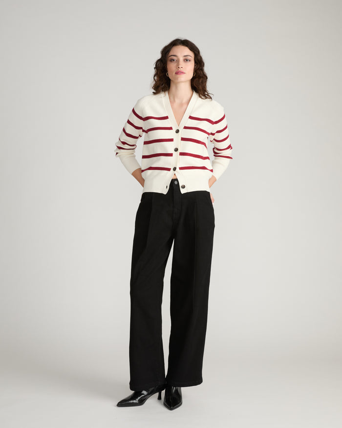 Better-Than-Wool Cardigan - Cream/Red Stripe | Plus Size & Straight Size Women's Fashion | Universal Standard