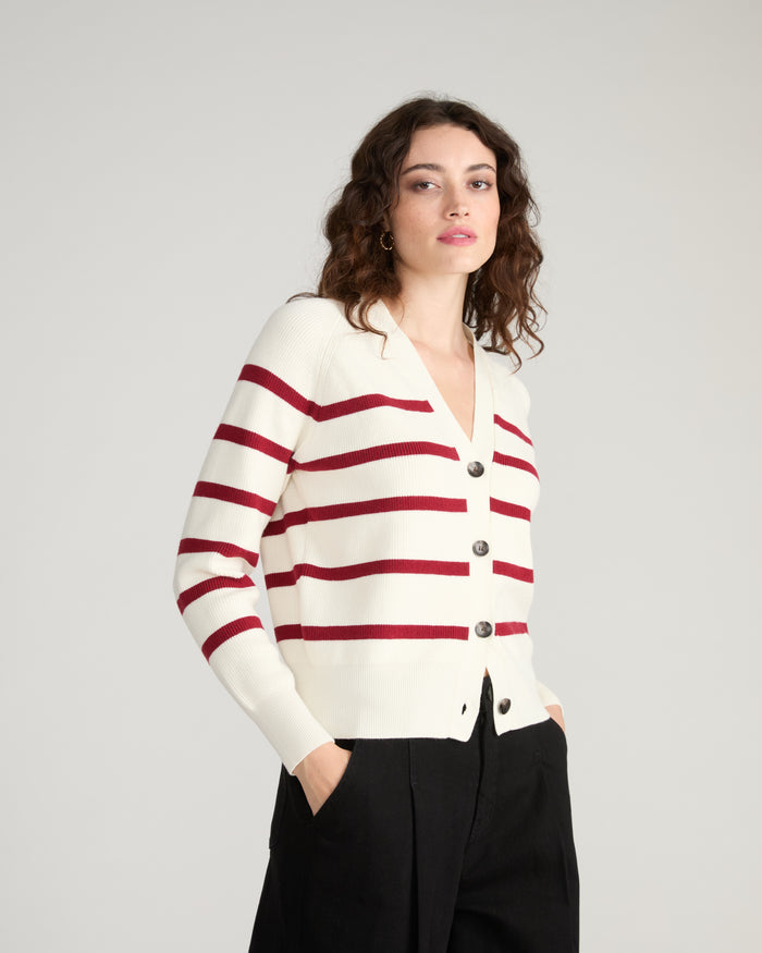 Better-Than-Wool Cardigan - Cream/Red Stripe | Plus Size & Straight Size Women's Fashion | Universal Standard