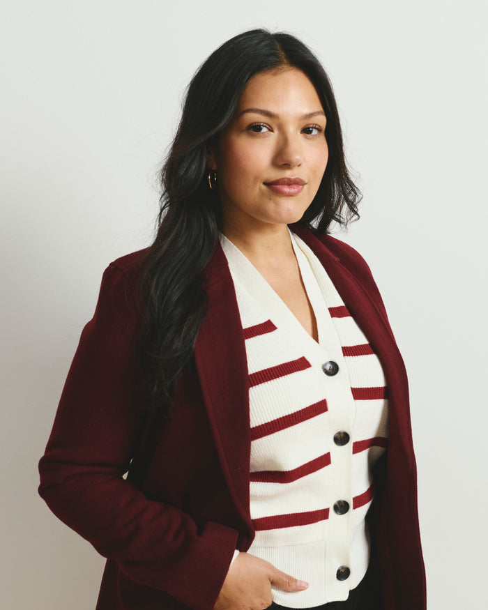 Better-Than-Wool Cardigan - Cream/Red Stripe | Plus Size & Straight Size Women's Fashion | Universal Standard