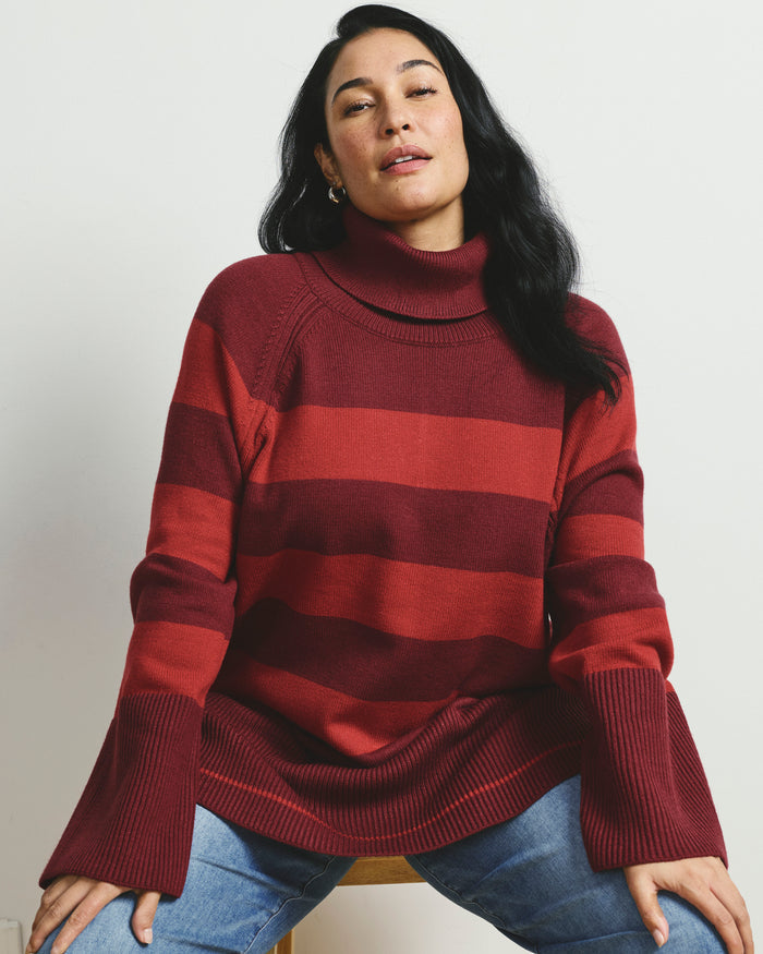 Better-Than-Wool Oversize Turtleneck Sweater - Black Cherry/Red Rugby Stripe | Plus Size & Straight Size Women's Fashion | Universal Standard
