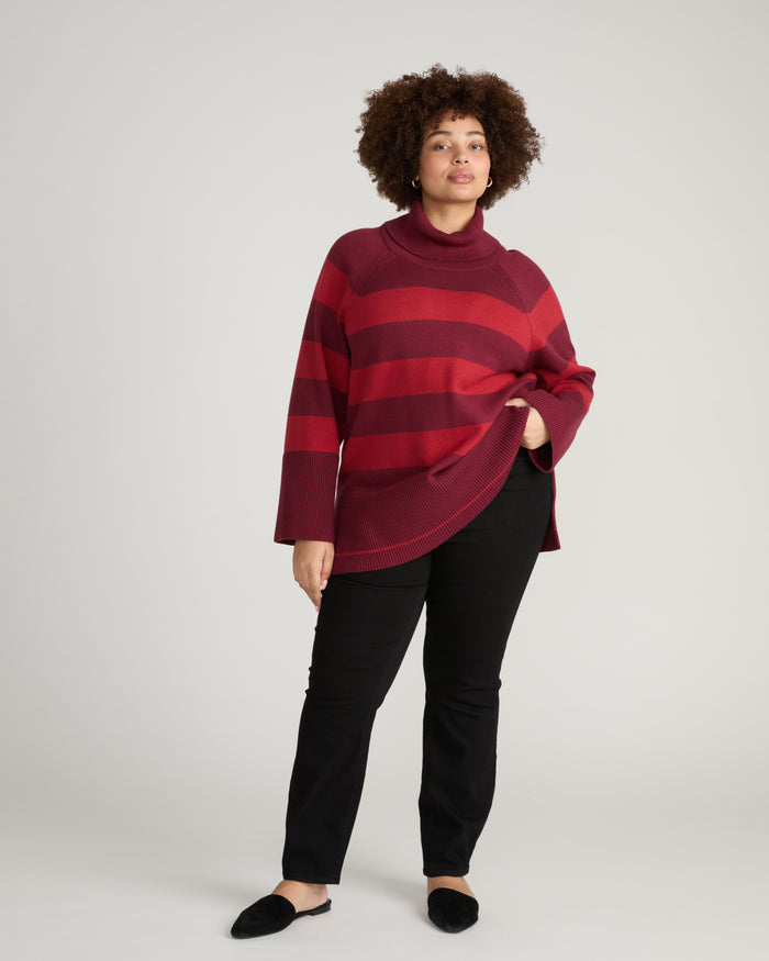 Better-Than-Wool Oversize Turtleneck Sweater - Black Cherry/Red Rugby Stripe | Plus Size & Straight Size Women's Fashion | Universal Standard