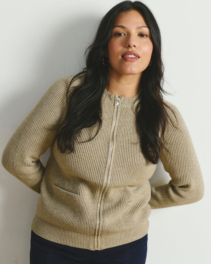 Better-Than-Wool Zip Cardigan - Almond Dust | Plus Size & Straight Size Women's Fashion | Universal Standard