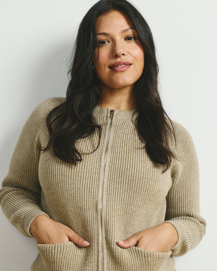 Better-Than-Wool Zip Cardigan - Almond Dust | Plus Size & Straight Size Women's Fashion | Universal Standard