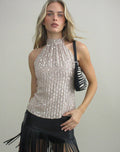 Image of Beyi Halterneck Top in Chiffon Sequin Nude