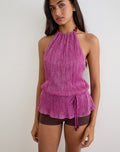 Image of Bherita Top with Beads in Sheer Plisse Hot Pink