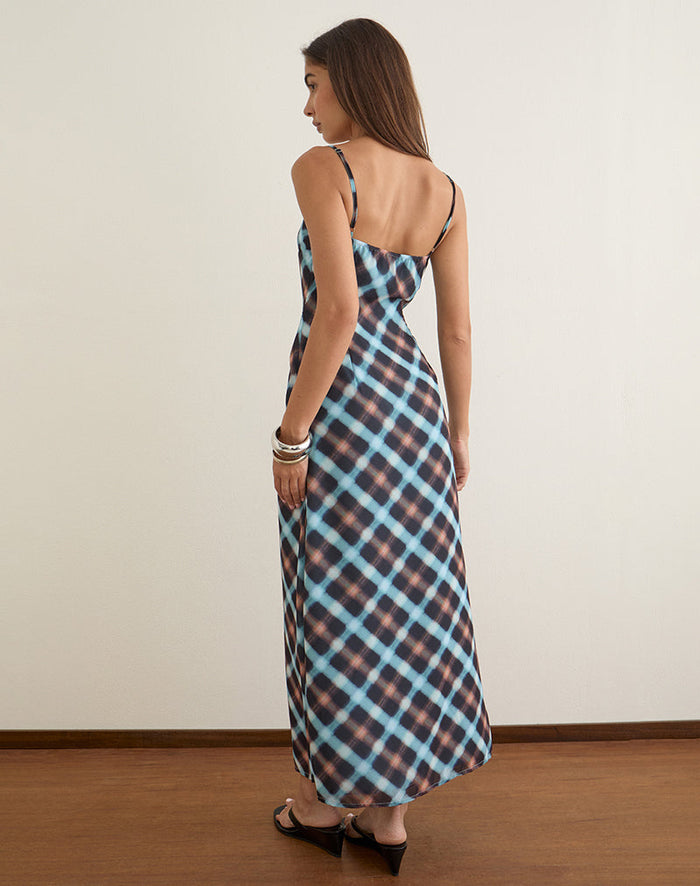 Image of Bianna Dress in Chiffon Black and Blue Hazy Check