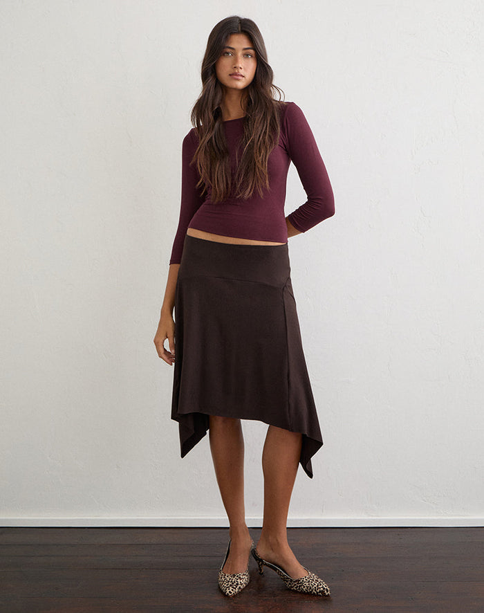 Image of Bilur Waterfall Midi Skirt in Chocolate Brown
