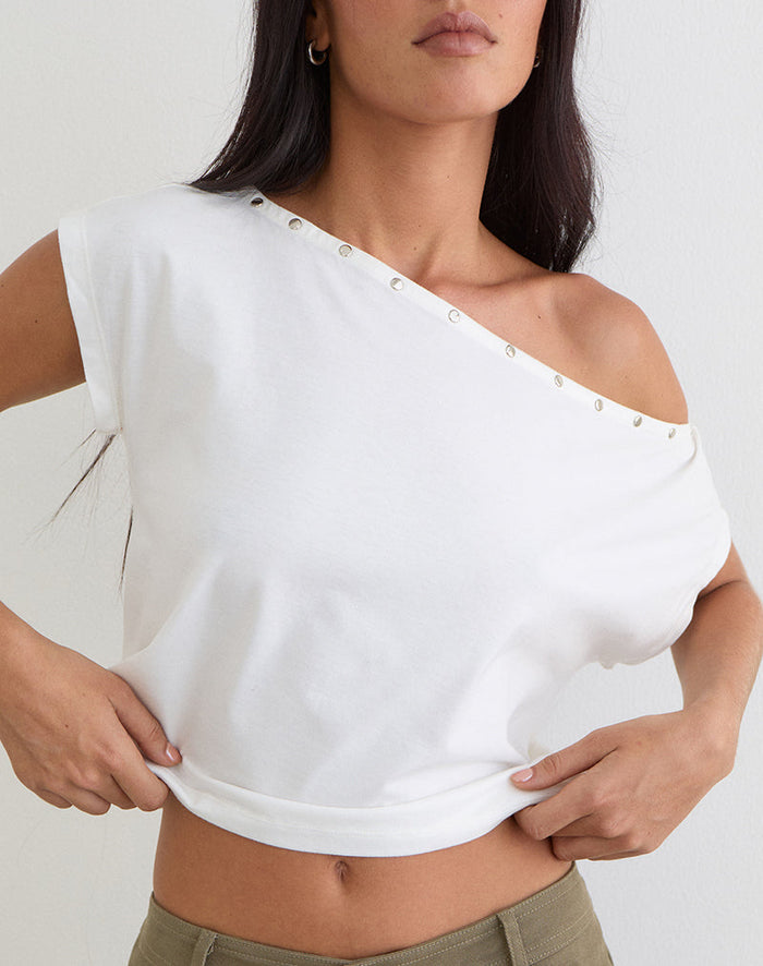 Image of Bizzy Top with Studded Neckline in Off White