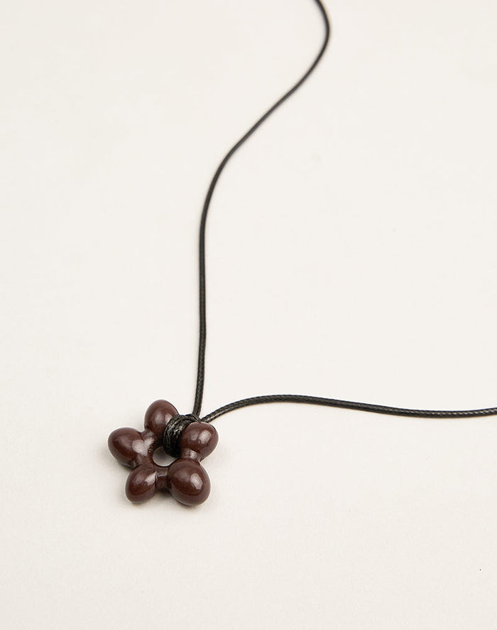 Image of Black Wrap Cord Necklace with Acrylic Flower