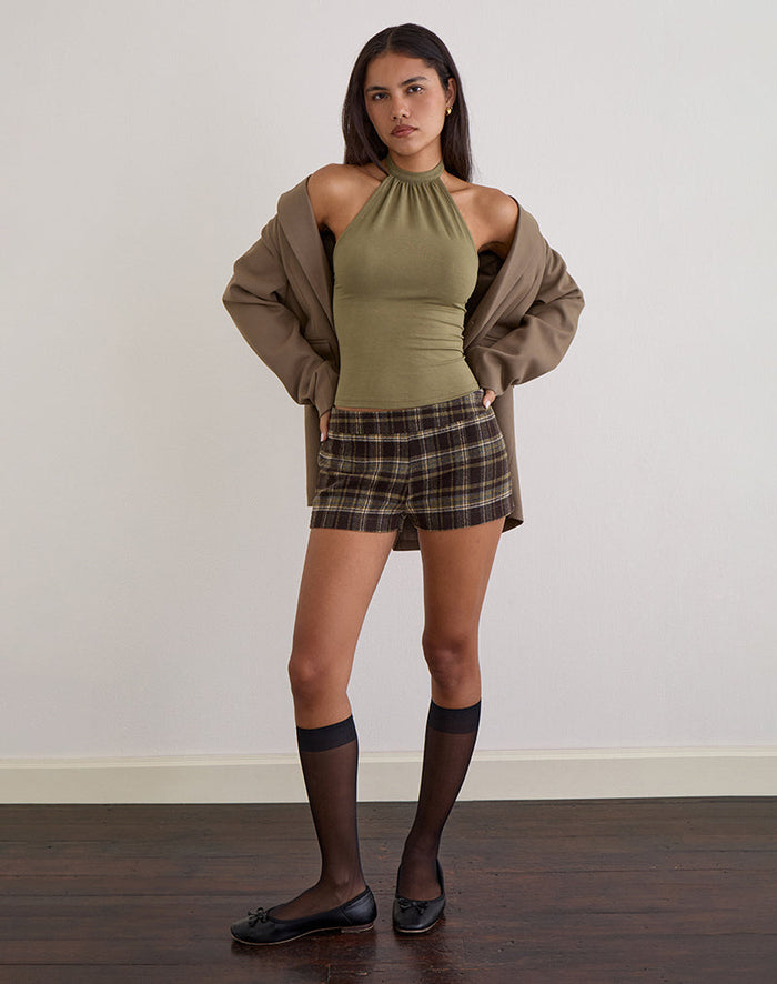 Image of Blazira Short in Check Wool Brown and Green