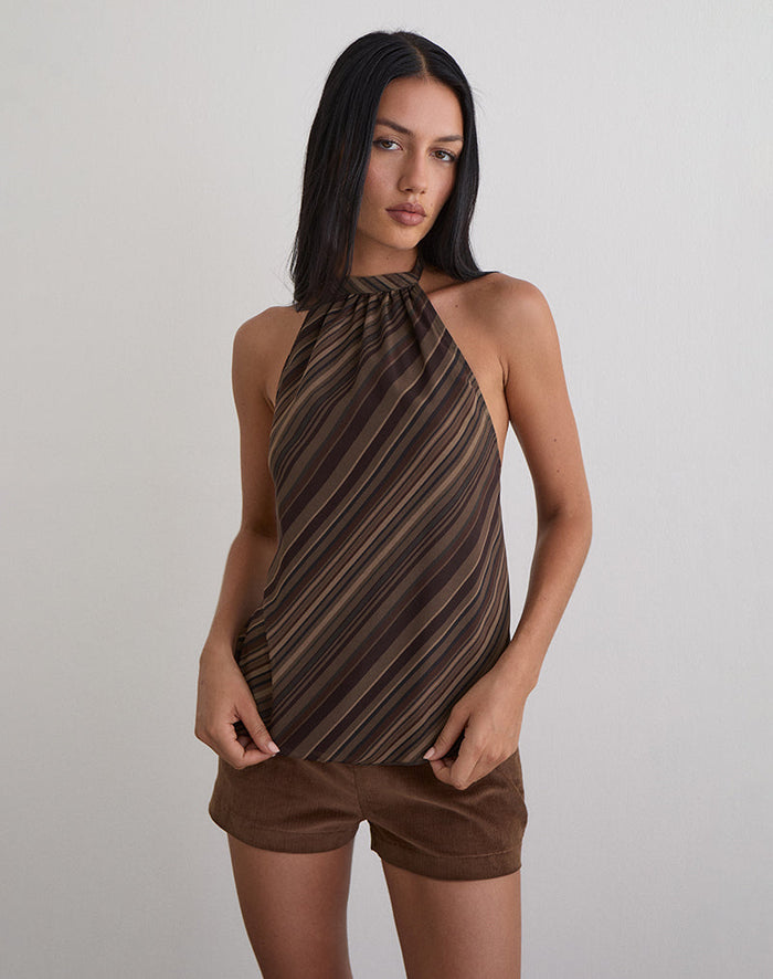 Image of Brielle Top in Chiffon Mix Brown Stripe