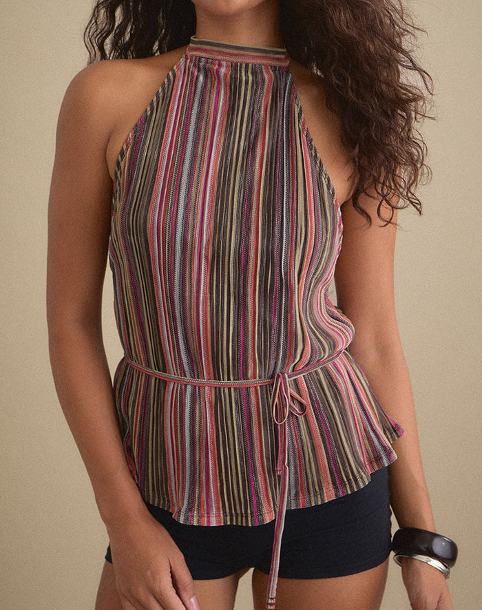 Image of Brienne Top in Shimmer Plisse Multicolour Brown