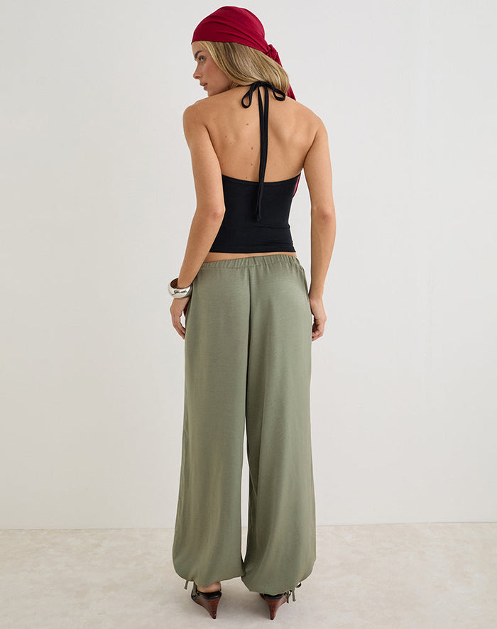 Image of Brizid Balloon Trouser in Crinkle Satin Khaki
