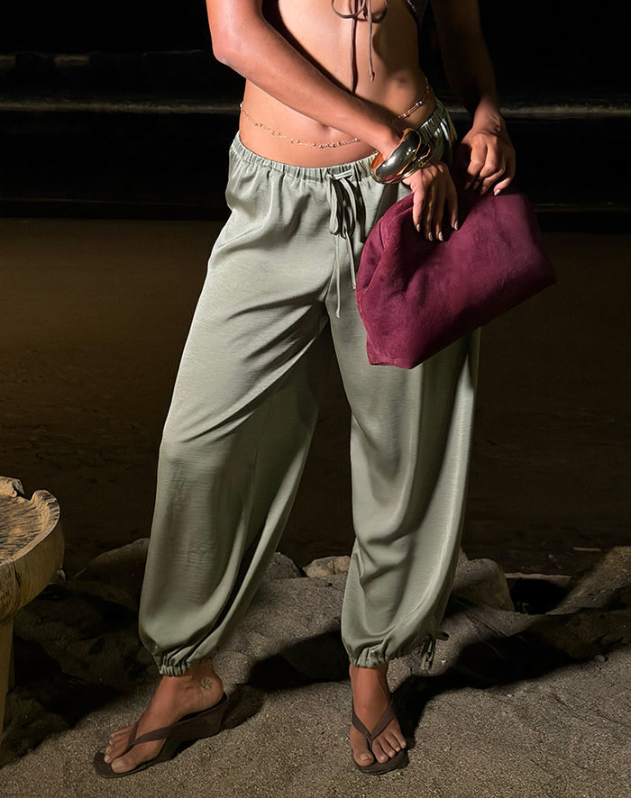 Image of Brizid Balloon Trouser in Crinkle Satin Khaki