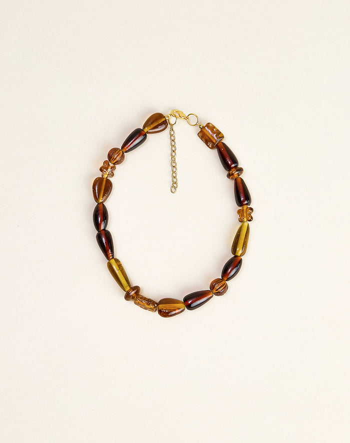Image of Brown and Yellow Glass Beaded Gold Plated Necklace