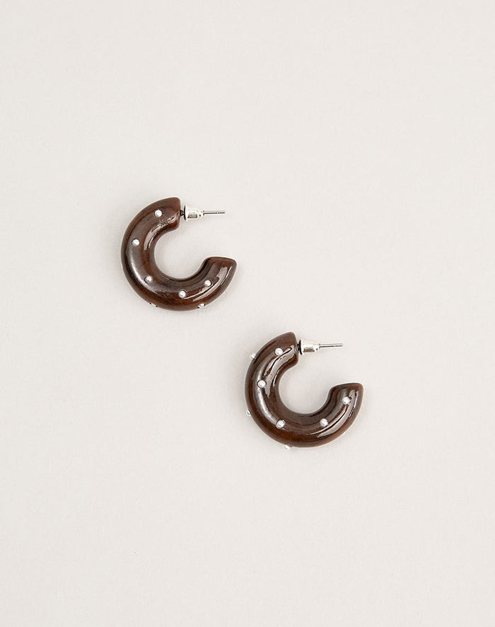 Image of Brown Hoop Earrings with Pearls