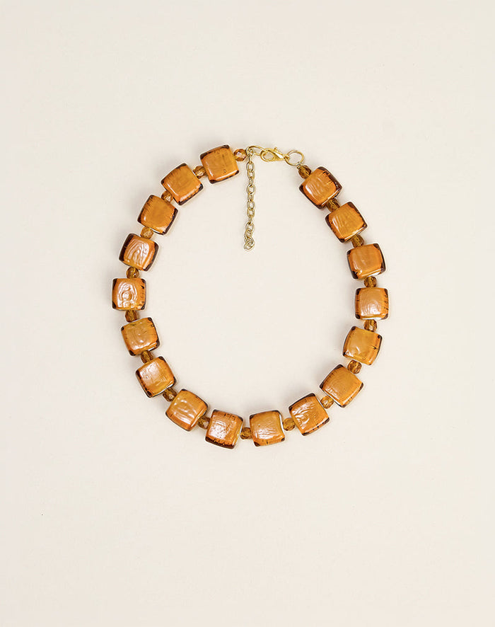 Image of Brown Square Beaded Gold Plated Necklace