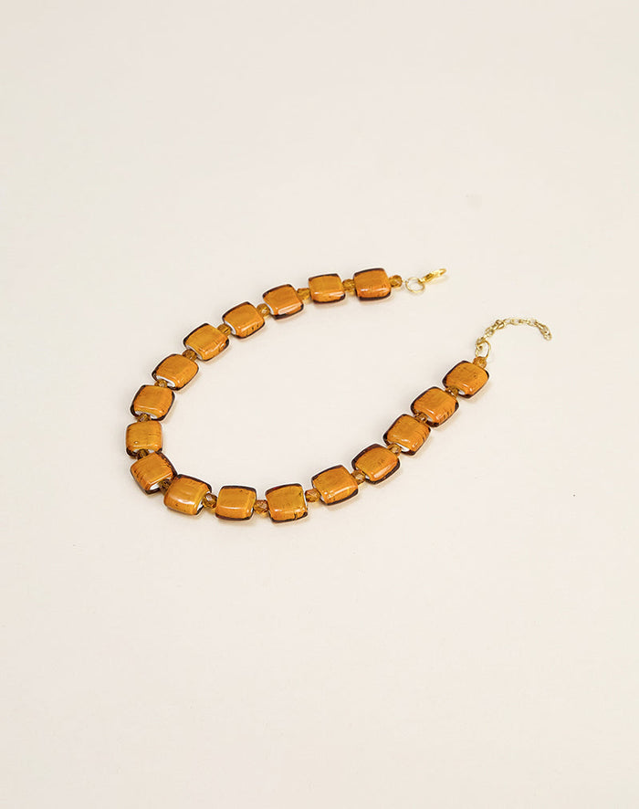 Image of Brown Square Beaded Gold Plated Necklace
