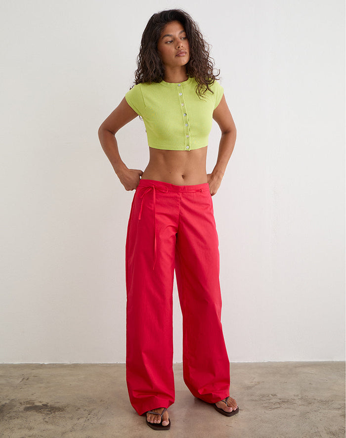 Image of Brun Trouser with Tie in Poplin Scarlet Red