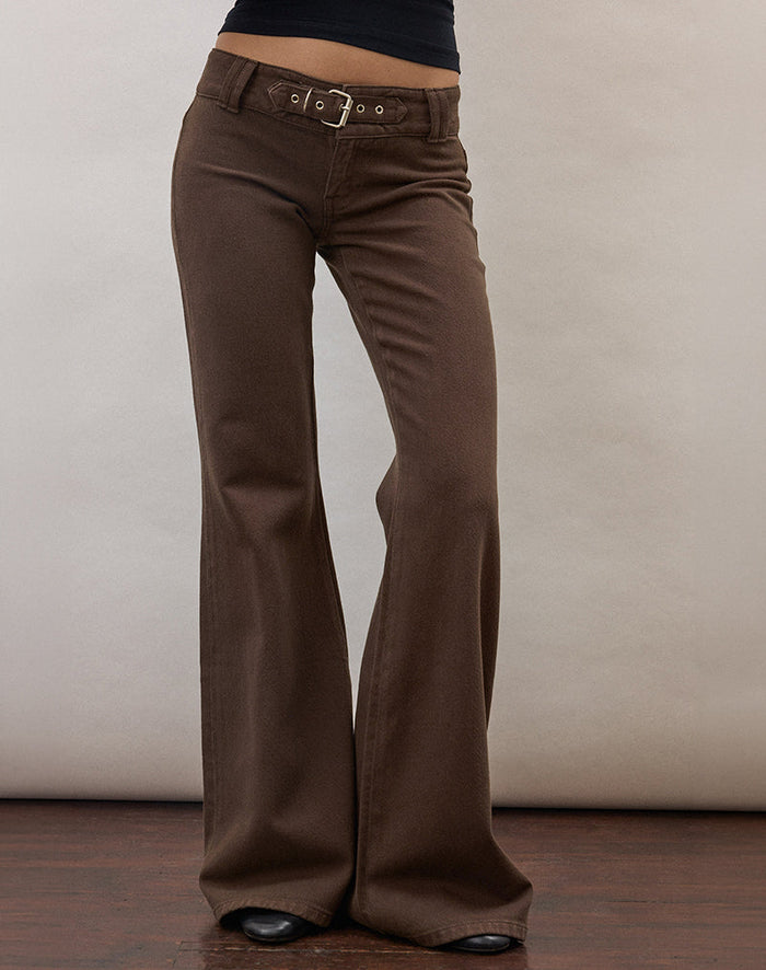 Image of Buckle Flare Trouser in Dark Brown