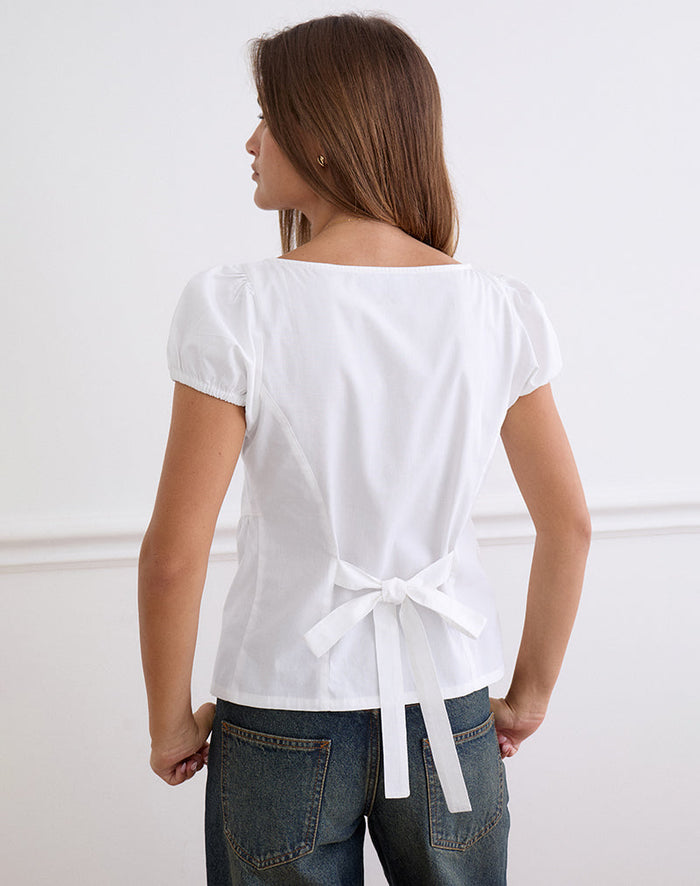 Image of Caixia V Neck Blouse in Poplin White