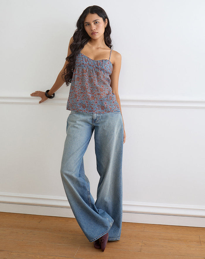 Image of Camden Cami Top in Shadow Blossom Blue Chiffon