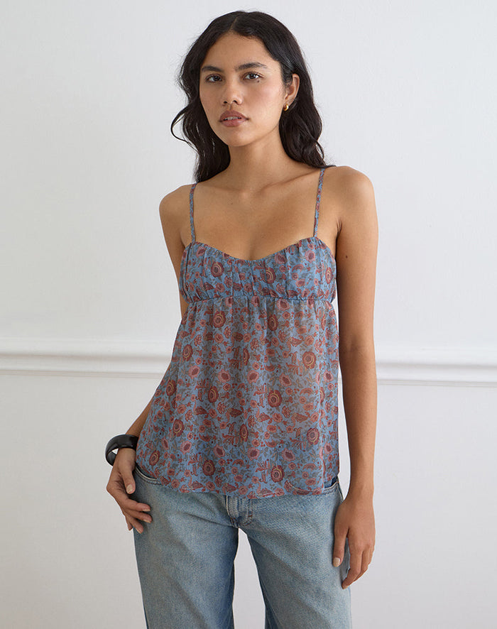 Image of Camden Cami Top in Shadow Blossom Blue Chiffon