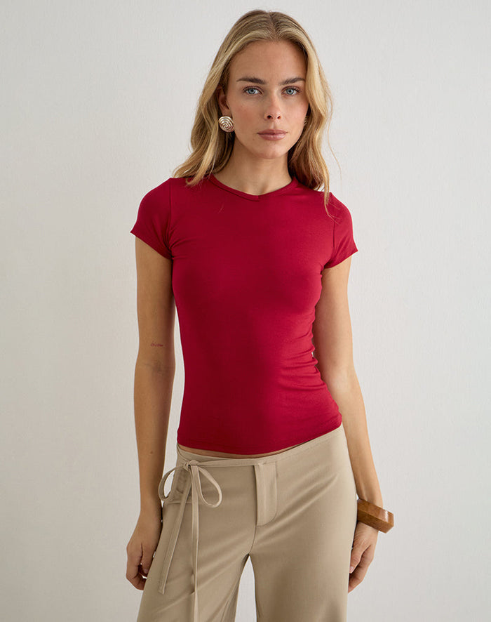 Image of Cash High V Neck Top in Adrenaline Red