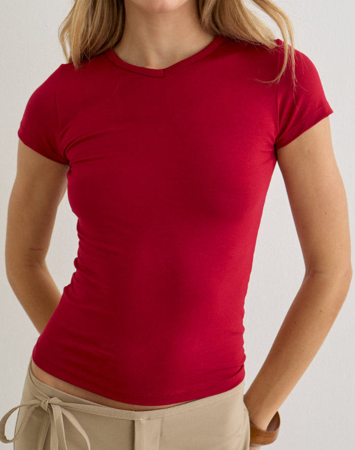Image of Cash High V Neck Top in Adrenaline Red