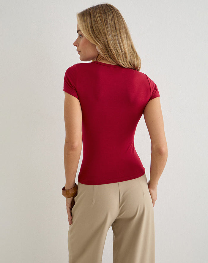 Image of Cash High V Neck Top in Adrenaline Red