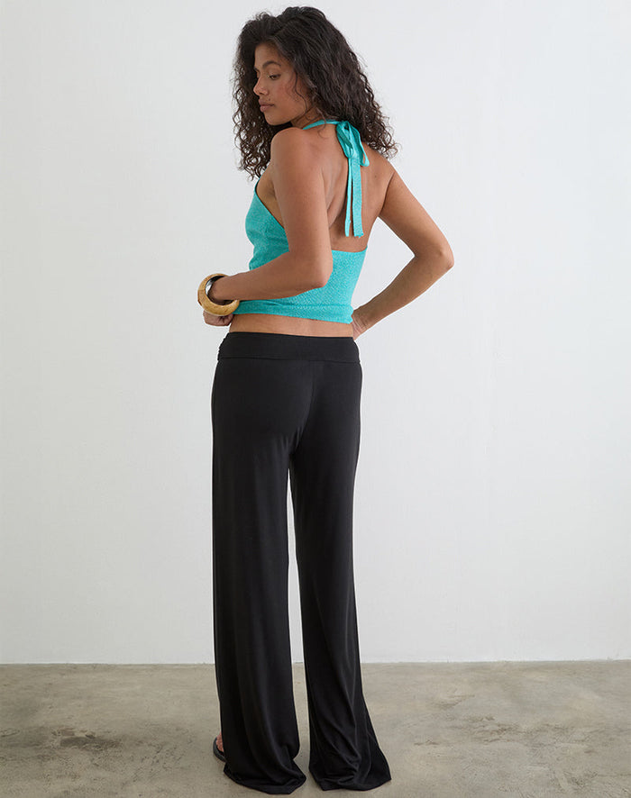 Image of Cerelia Trouser in Cupro Black with Tie Belt