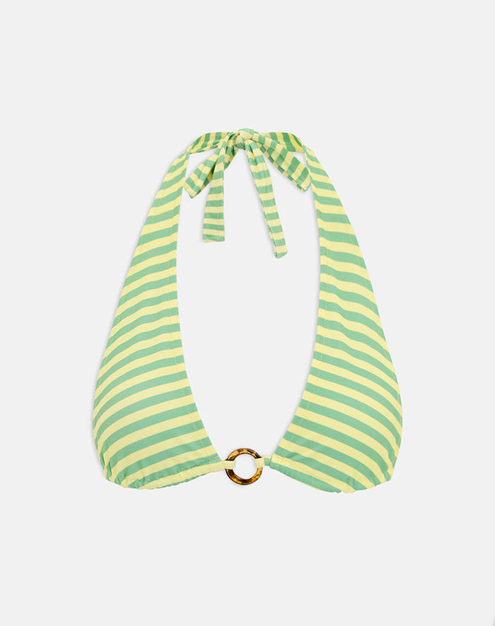 Image of Cerry Bikini Top in Vivid Lines Green and Yellow