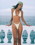 Image of Cerry Bikini Top with Beads in Ivory with Brown Binding