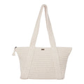 Introducing the Chips And Guac Tote Bag by Roxy in Egret—a crocheted, cream-colored spacious tote featuring two wide shoulder straps and a zippered top closure accented with a playful tassel. Your perfect travel companion!.