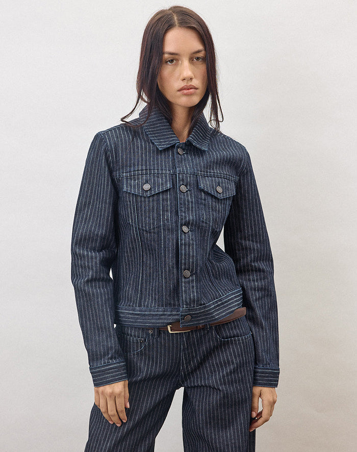 Image of Classic Denim Jacket in Stripe Indigo