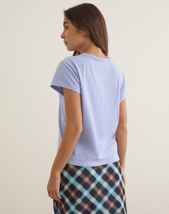 Image of Clio Baggy Tee in Lilac with Booked and Busy Slogan