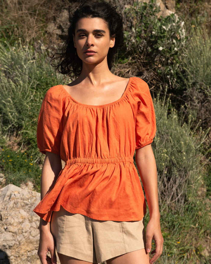 Andrea Peplum Linen Blend Top - Italian Orange | Plus Size & Straight Size Women's Fashion | Universal Standard