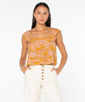 Coastal Rays Top - Buckthorn Brown Frangipani Floral - Roxy