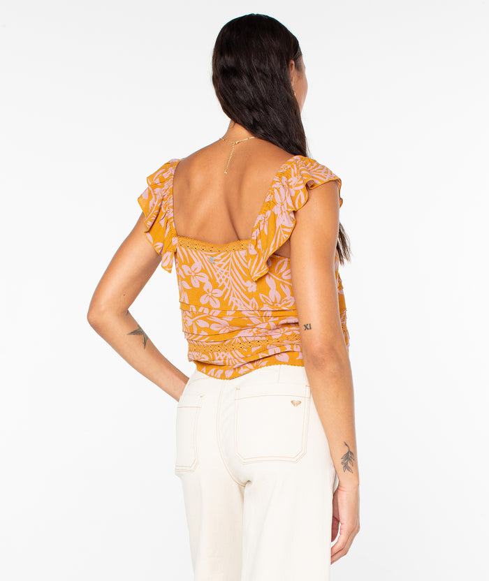 Coastal Rays Top - Buckthorn Brown Frangipani Floral - Roxy