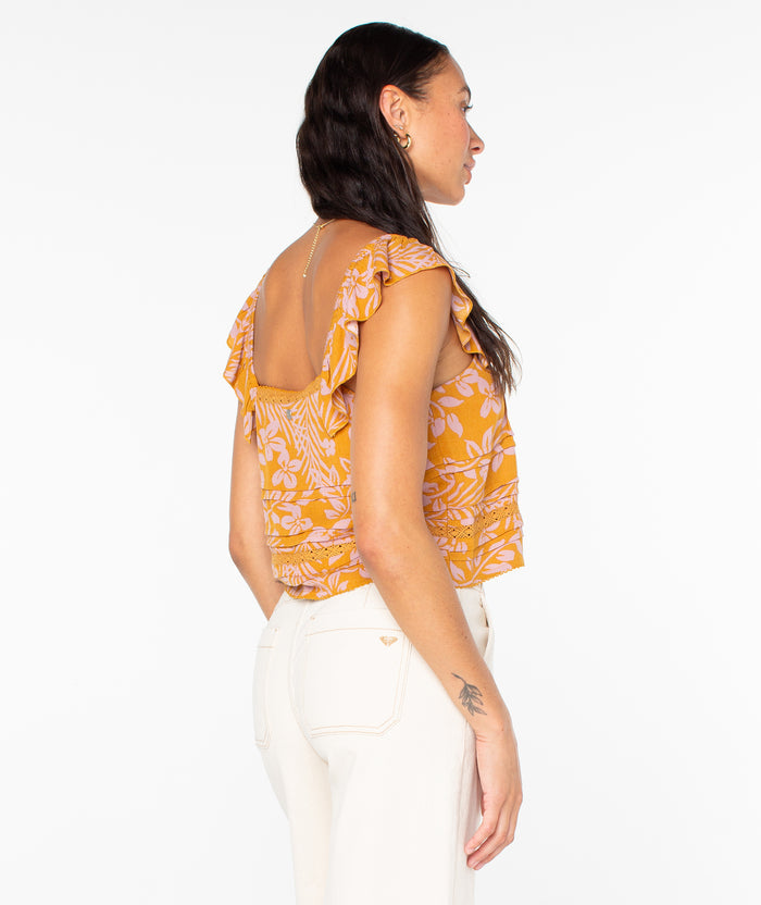 Coastal Rays Top - Buckthorn Brown Frangipani Floral - Roxy