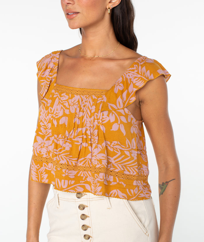 Coastal Rays Top - Buckthorn Brown Frangipani Floral - Roxy