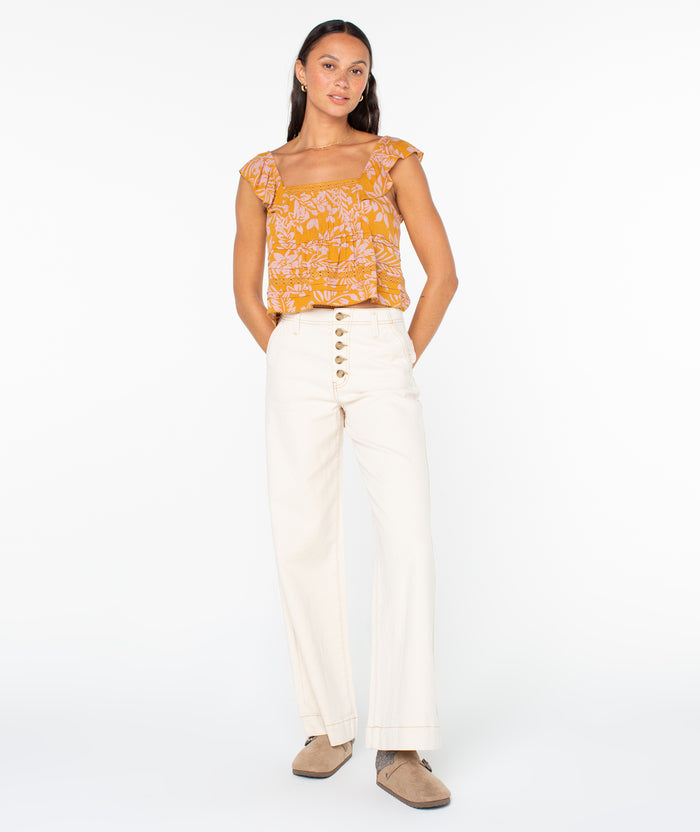 Coastal Rays Top - Buckthorn Brown Frangipani Floral - Roxy