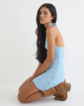 Image of Codami Halterneck Mini Dress in Sequin Knit Pastel Blue