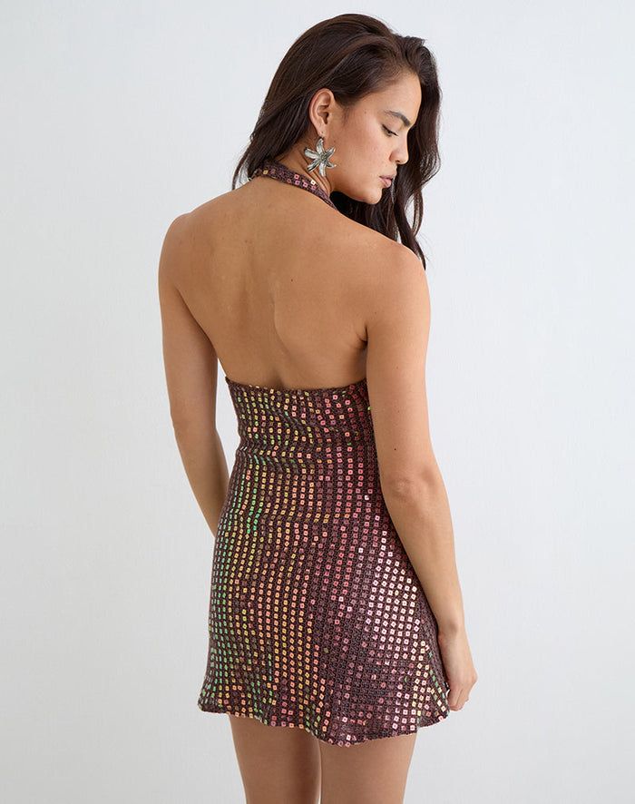 Image of Codamo Mini Dress in Sequin Knit Dark Brown