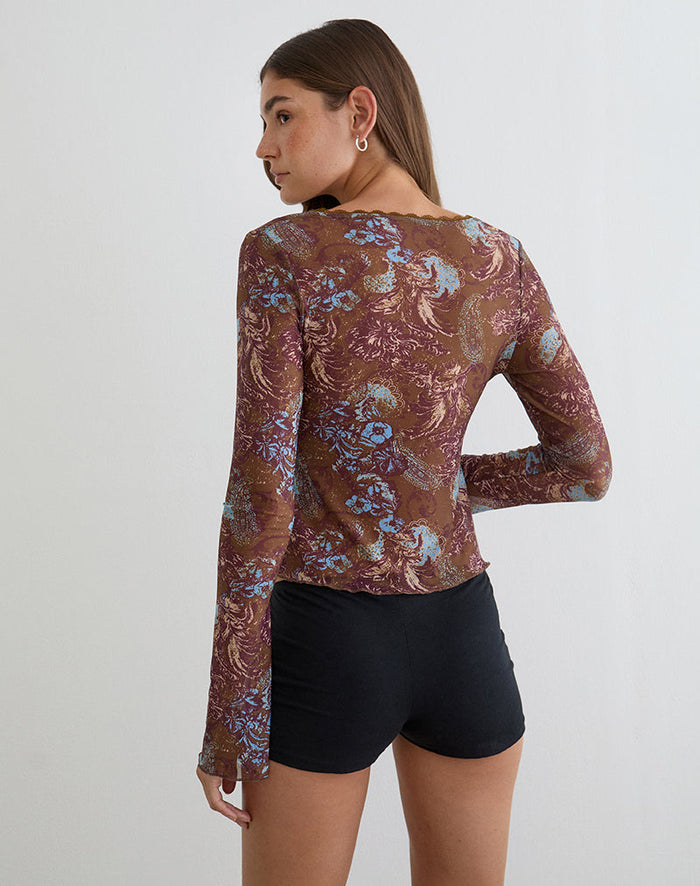 Image of Concetta Long Sleeve Top in Feathery Paisley Brown